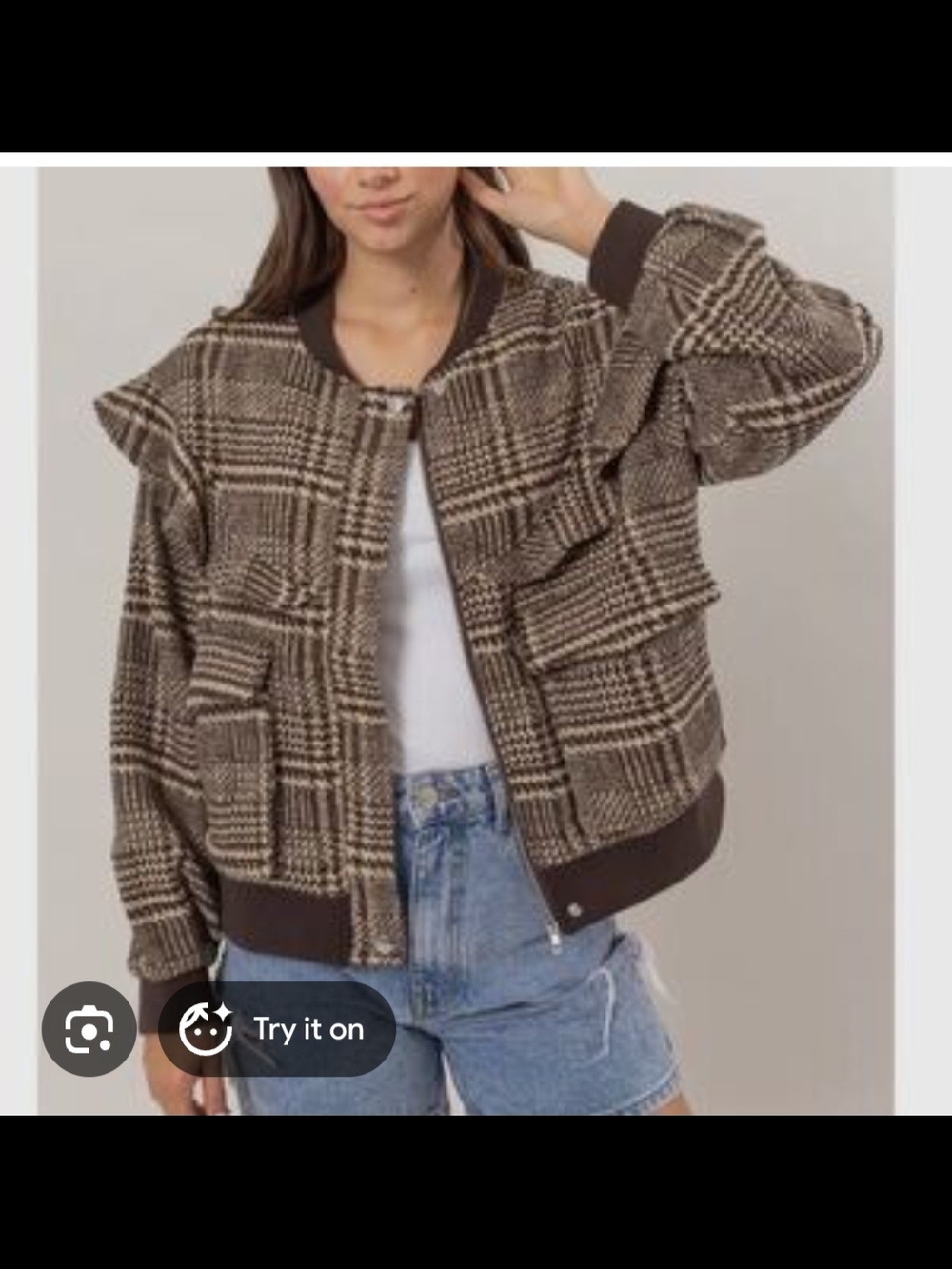 Plaid Ruffle Bomber Jacket - Picture 3 of 4